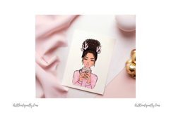 Pink Christmas Girl with Coffee | Winter PNG Product Image 10