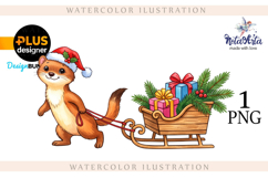 Christmas Weasel: A Festive Watercolor Delight Product Image 1