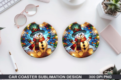 Snowman Car Coaster Sublimation|Christmas Coaster PNG Design Product Image 1