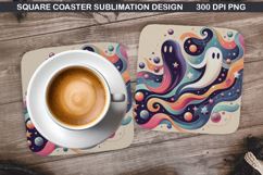 Ghost Coaster Sublimation, Halloween Coaster PNG Design Product Image 1