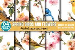 Spring Birds And Flowers Patterns PNG Product Image 1