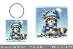 Cute Raccoon Keychain Design. Raccoon Christmas Keychain Product Image 1