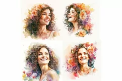 4 Happy Moms with flowers Portrait | Mother's day Watecolor Product Image 4