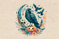 Watercolor Halloween Raven. PNG sublimation Product Image 2