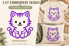 Cute Kitten Outline Embroidery Design Product Image 1