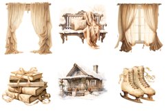 Antique Cozy Winter Clipart Bundle, Set of 23 Png Bundle Product Image 5