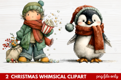 2 Whimsical Christmas Clipart featuring cute holiday charact Product Image 1