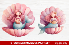 2 Cute Mermaids Clipart Set | Whimsical Mermaid Illustration Product Image 1