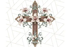 Faith Cross PNG with Flowers, Watercolor Religious Art Print Product Image 3