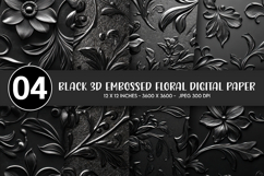 Black 3D Embossed Floral Digital Paper Product Image 1