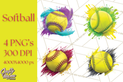 Softball Clipart PNG with Team Color Paint Splash Design Product Image 1