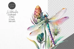 Dragonfly clipart, Flower clipart, Summer clipart Product Image 1