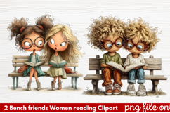 Bench friends Women reading Clipart Product Image 1