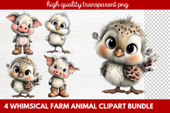 4 Whimsical Farm Animal Clipart | Cute Farm Animals PNG Set Product Image 1