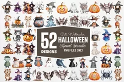 Cute Halloween Watercolor Clipart PNG Product Image 1
