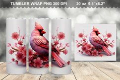 Pink 3D Cardinal Bird Flowers Tumbler Design Product Image 1