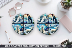 Bears Car Coaster Sublimation| Christmas Coaster PNG Product Image 1