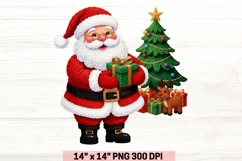 Faux Yarn Santa Holding Presents Christmas Sublimation Png. Product Image 1