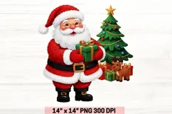 Faux Yarn Santa Holding Presents Christmas Sublimation Png. Product Image 1