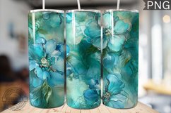 Teal Alcohol Ink Flower Tumbler Wrap -High Quality 300 Dpi Product Image 1