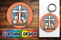 Vibrant Cross and Floral Sublimation Keychain Product Image 1