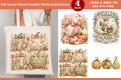 Fall Goose Floral Pumpkin Pickle Sublimation PNG Product Image 1