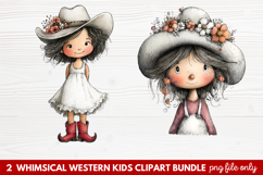 2 Whimsical Western Kids Clipart | Cute Cowboy &amp; Cowgirl PNG Product Image 1