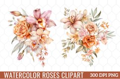 Watercolor Roses Clipart Bouquets, Watercolor Clipart Product Image 1