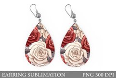 Rose Teardrop Earring Sublimation. Flowers Earring Design Product Image 1
