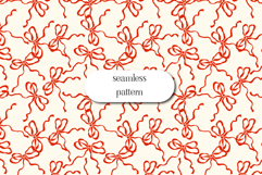 Red Ribbon Bow Seamless Pattern on Cream Background Art Product Image 1
