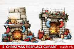Cozy Christmas Fireplace Clipart | Holiday Mantel &amp; Winter Product Image 1