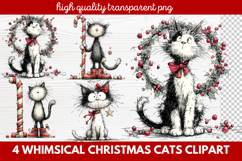 4 Whimsical Christmas Cats Clipart | Cute Holiday Cat PNG Product Image 1