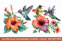 Watercolor Hummingbird Nursery Clipart, Watercolor Clipart Product Image 1