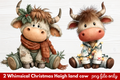 2 Whimsical Christmas Highland Cow Clipart | Cute Festive Product Image 1