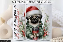 Cute Pug Coffee Tumbler Wrap|Sublimation PNG. Product Image 1