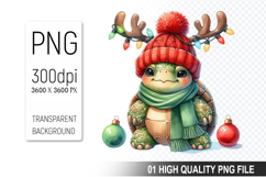 Christmas Turtle With Lights Clipart, Cute Turtle PNG Design Product Image 1