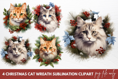 Christmas Cat Wreath Sublimation Clipart Product Image 1