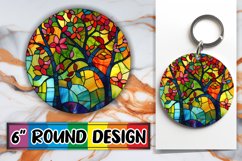 Vibrant Stained Glass Trees Round Design PNG Product Image 1