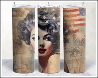 Retro American Girl Tumbler Sublimation Wrap Design 4th July Product Image 24