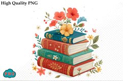Watercolor Floral Books Clipart PNG Product Image 1