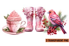 Vintage Pink Christmas Clipart, Watercolor Pink Christmas Product Image 1