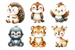 Cute Woodland Animals Watercolor Clipart Product Image 11