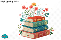 Watercolor Floral Books Clipart PNG Product Image 1