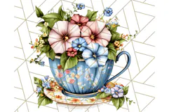 Vintage Floral Teacup Clipart PNG, Blooming Teacups Clip Art Product Image 3