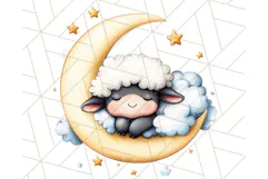 Sleeping Baby Animals PNG, Moon and Stars Nursery Clipart Product Image 3