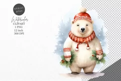 Christmas clipart, Polar bear clipart, Holiday clipart Product Image 1