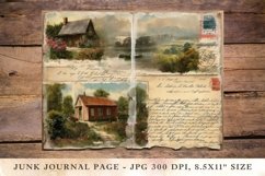Printable Junk Journal Pages postcard landscape house Product Image 1