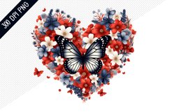Butterfly And Floral Heart - 4Th Of July Sublimation Design Product Image 1