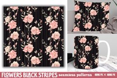 Flowers Black Stripes Digital Paper Product Image 1