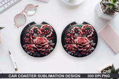 Roses Car Coaster Sublimation| Christmas Coaster PNG Design Product Image 1